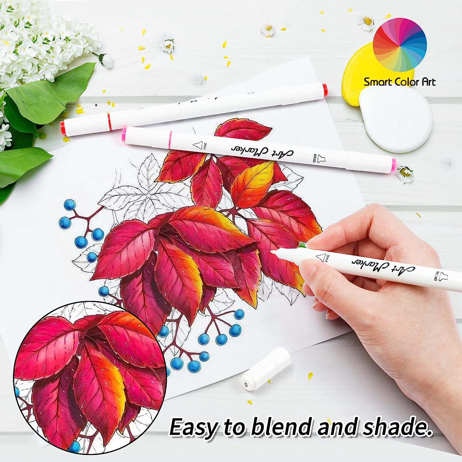 108 Pack Art Markers, 107 Coloring Markers and 1 Blender, Alcohol Based Dual Tip Permanent Markers Highlighters with Case, Excellent for Adults Kids Marking Drawing Sketching by Smart Color Art - Image 4